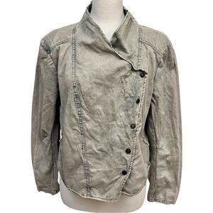Canyon River Blues Light Gray Green Motorcycle Jacket Pockets Snap Front Large